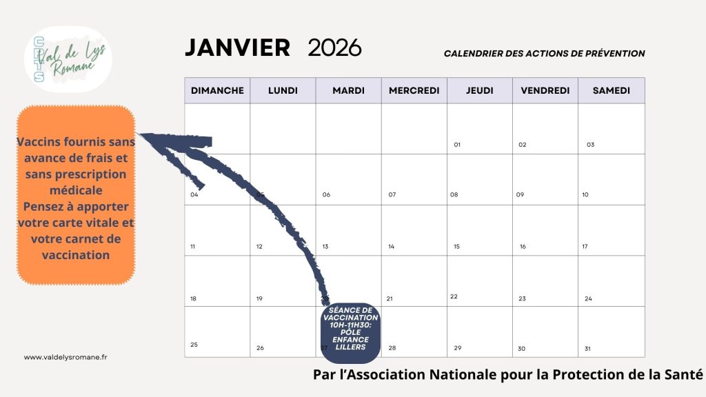Calendrier de prévention janvier 26